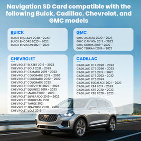 GM compatibility chart for Buick, Cadillac, Chevrolet, and GMC support.