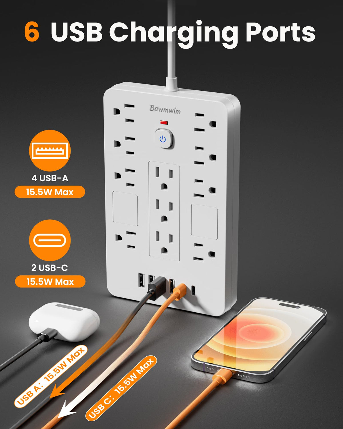Bawmwim flat right-angle plug and 6ft cord for low-profile wall placement