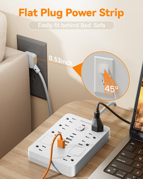 Bawmwim flat plug and 10ft cord angled, saves space behind furniture benefit