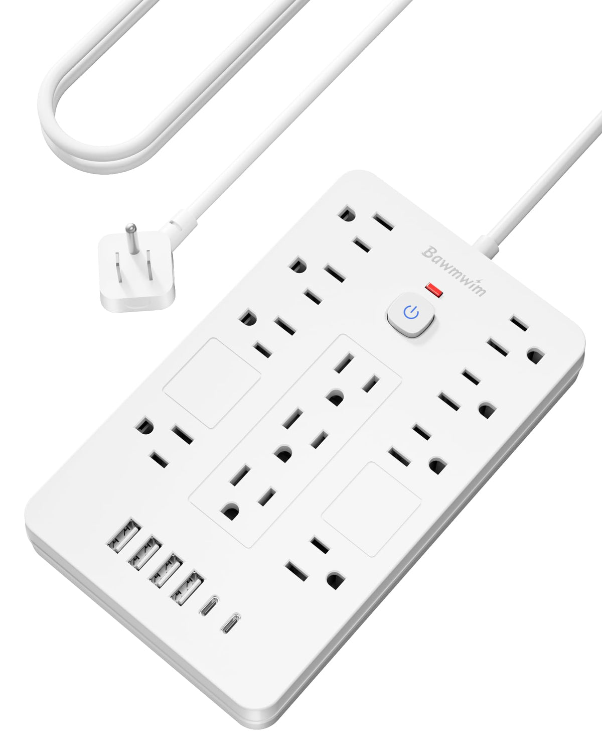 Bawmwim front view showing 11 outlets and six USB ports for organized charging