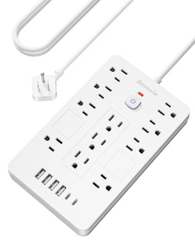 Bawmwim front view showing 11 outlets and six USB ports for organized charging