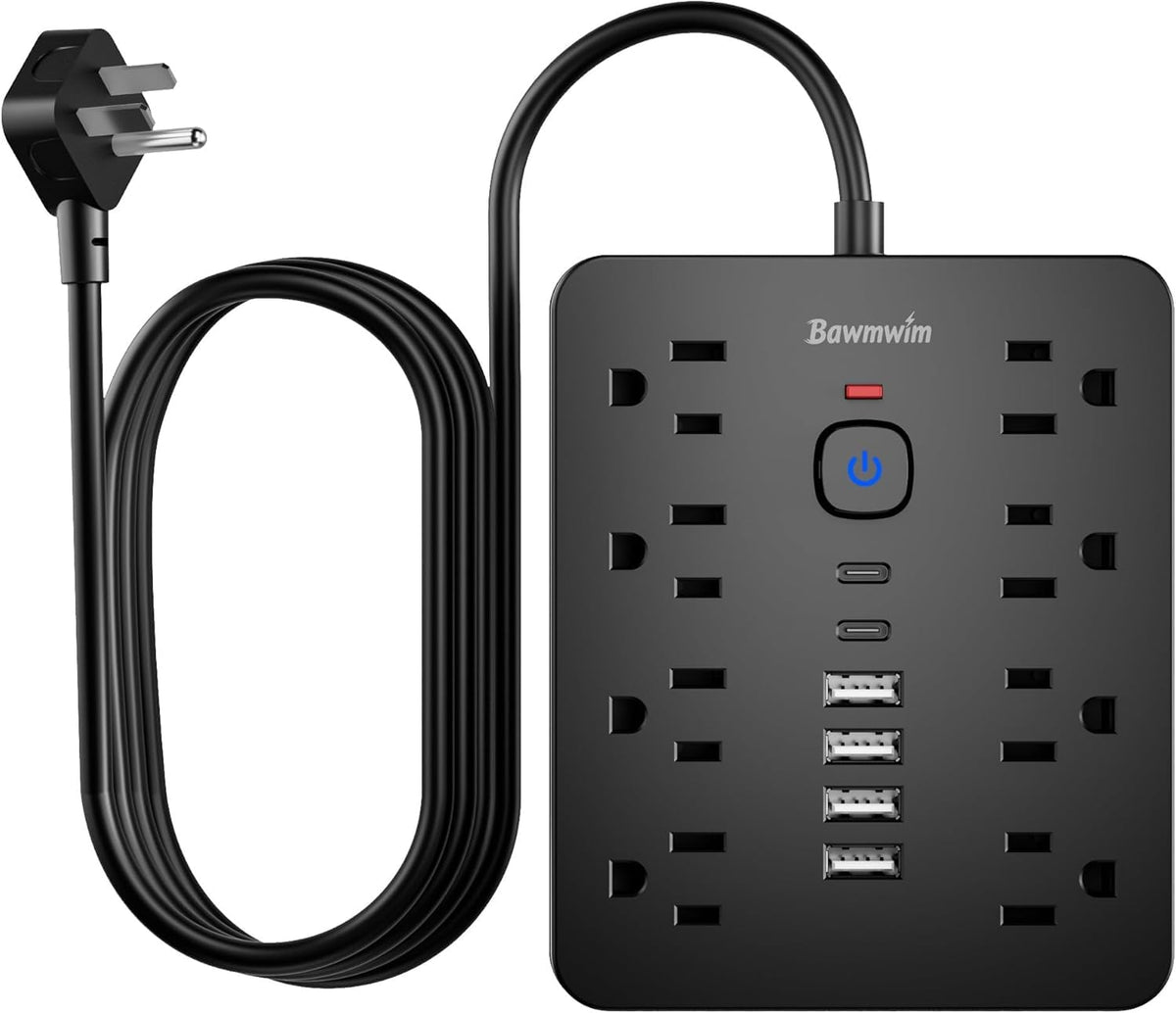 Bawmwim front view showing eight outlets and USB ports for organized charging
