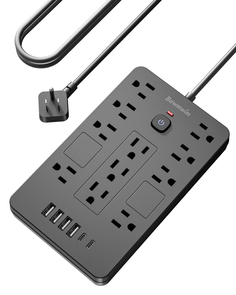 Bawmwim front view showing 11 outlets and 6 USB ports, organized charging