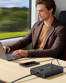 Bawmwim lifestyle image in home office showing multiple devices powered and organized