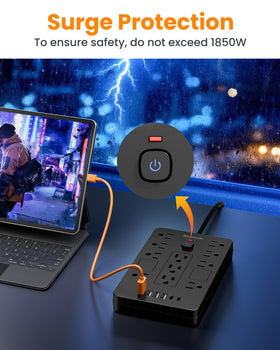 Bawmwim power strip in living room powering multiple devices for convenience