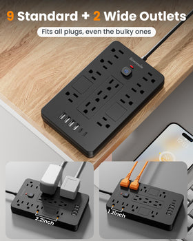 Bawmwim view of USB-A and USB-C ports with clear port labeling for fast charging