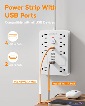 Bawmwim USB ports top view, dual USB-C and USB-A for fast charging benefit