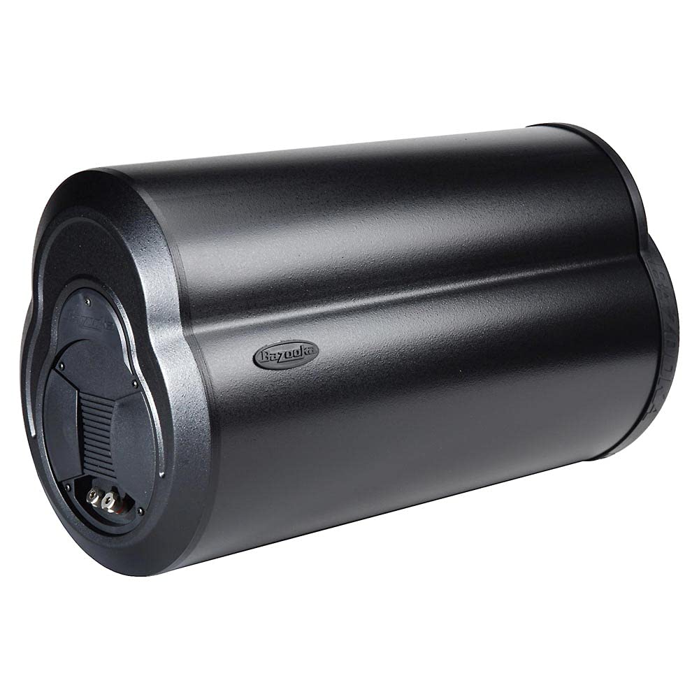 Bazooka BT1014 bass tube with mounting straps for secure installation.