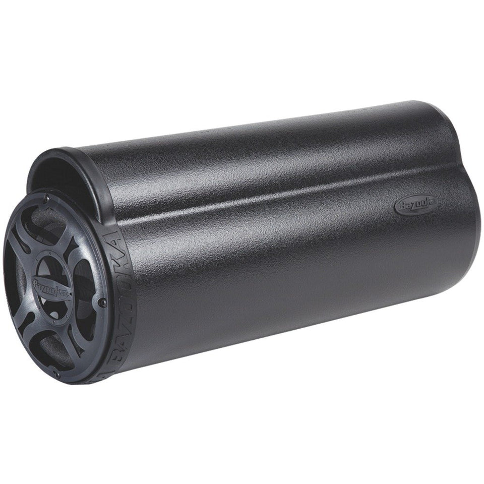 Bazooka BT6014 tube subwoofer front view highlights compact bass performance.
