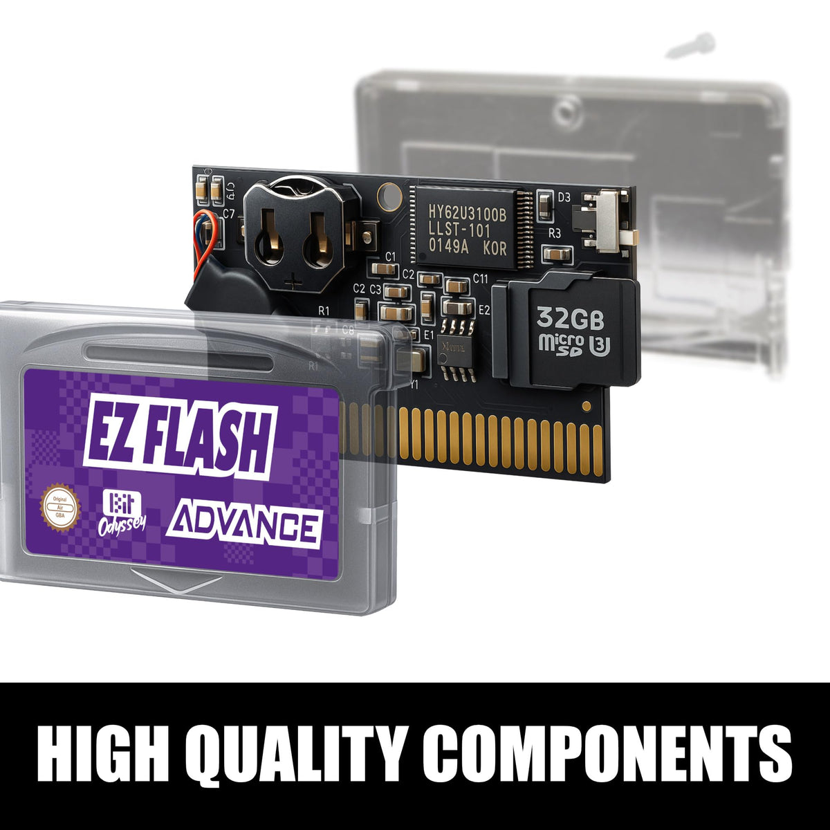 Includes a 32GB microSD card preloaded with GBA games.