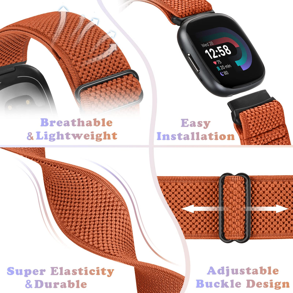 Bcuckood adjustable elastic band showing wrist size range 140–250 mm for a custom fit.