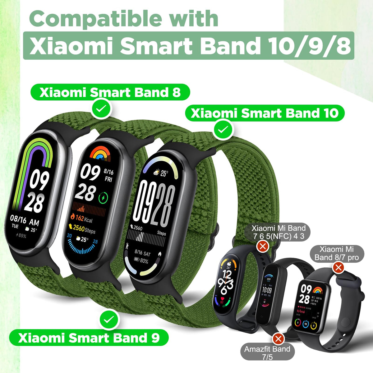 Bcuckood elastic band for Xiaomi Mi Band 10 black, secure during workouts.