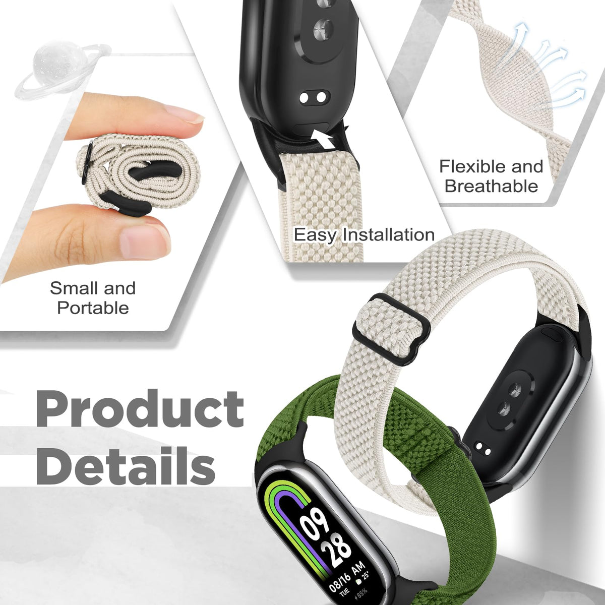 Bcuckood elastic band for Xiaomi Mi Band 9 pink, breathable wrist support.