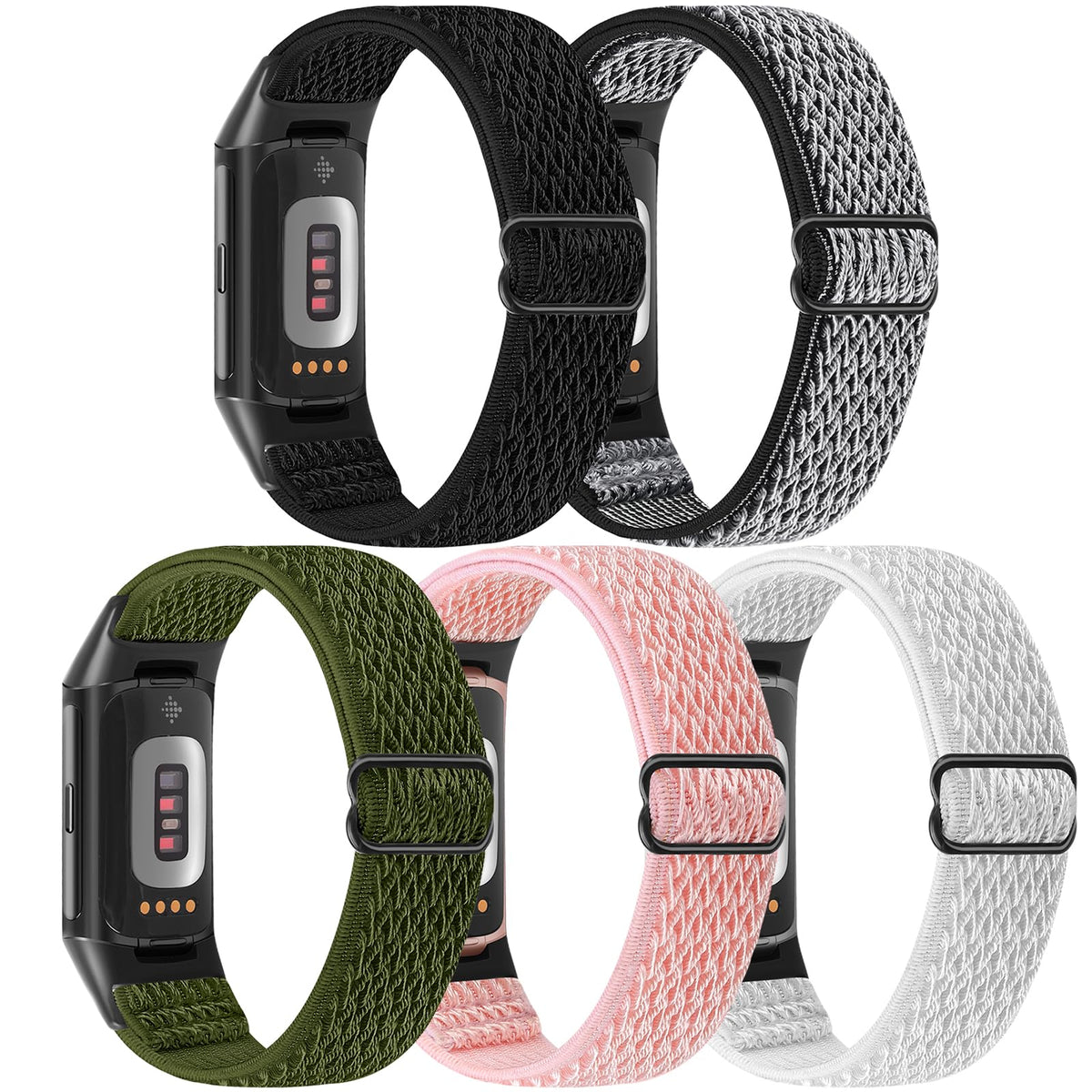 Bcuckood elastic nylon band on Fitbit Charge 5, soft touch and light.