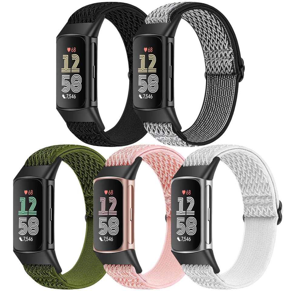 Bcuckood elastic nylon band on Fitbit Charge 6, comfortable for all-day wear.