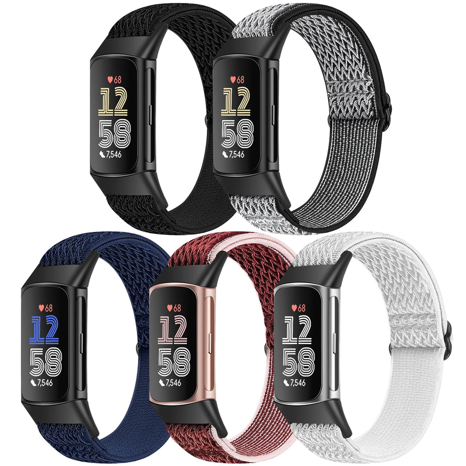 Bcuckood elastic nylon band on Fitbit Charge 6 showing all-day comfort.