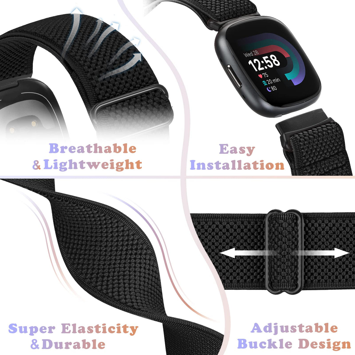 Bcuckood elastic nylon band Sense 2 provides easy swap and skin-friendly feel.