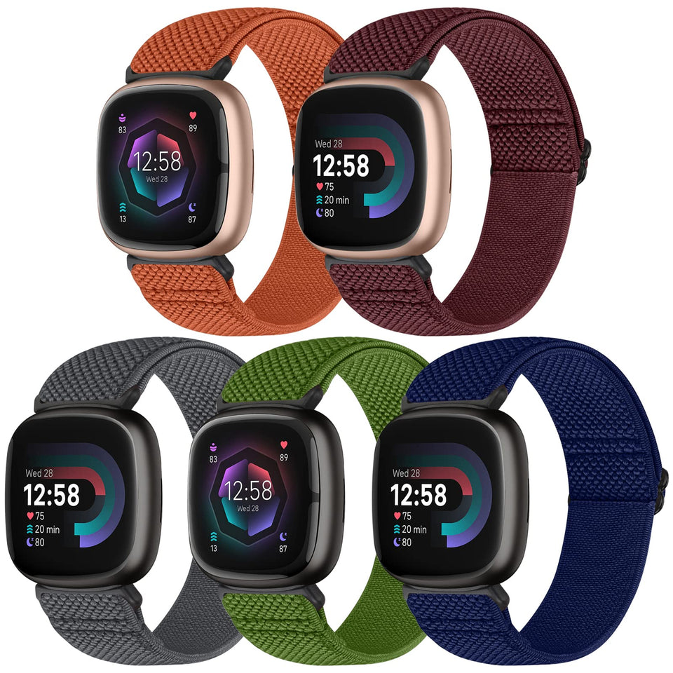 Bcuckood elastic nylon band Versa 4 close-up, soft weave for comfortable all-day wear.