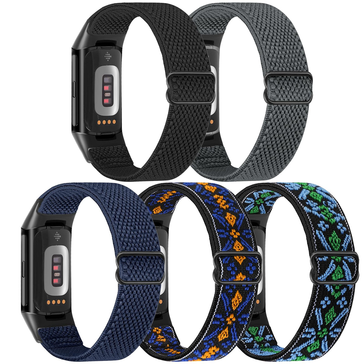 Bcuckood elastic nylon watch band for Fitbit Charge 5, adjustable and easy to install.