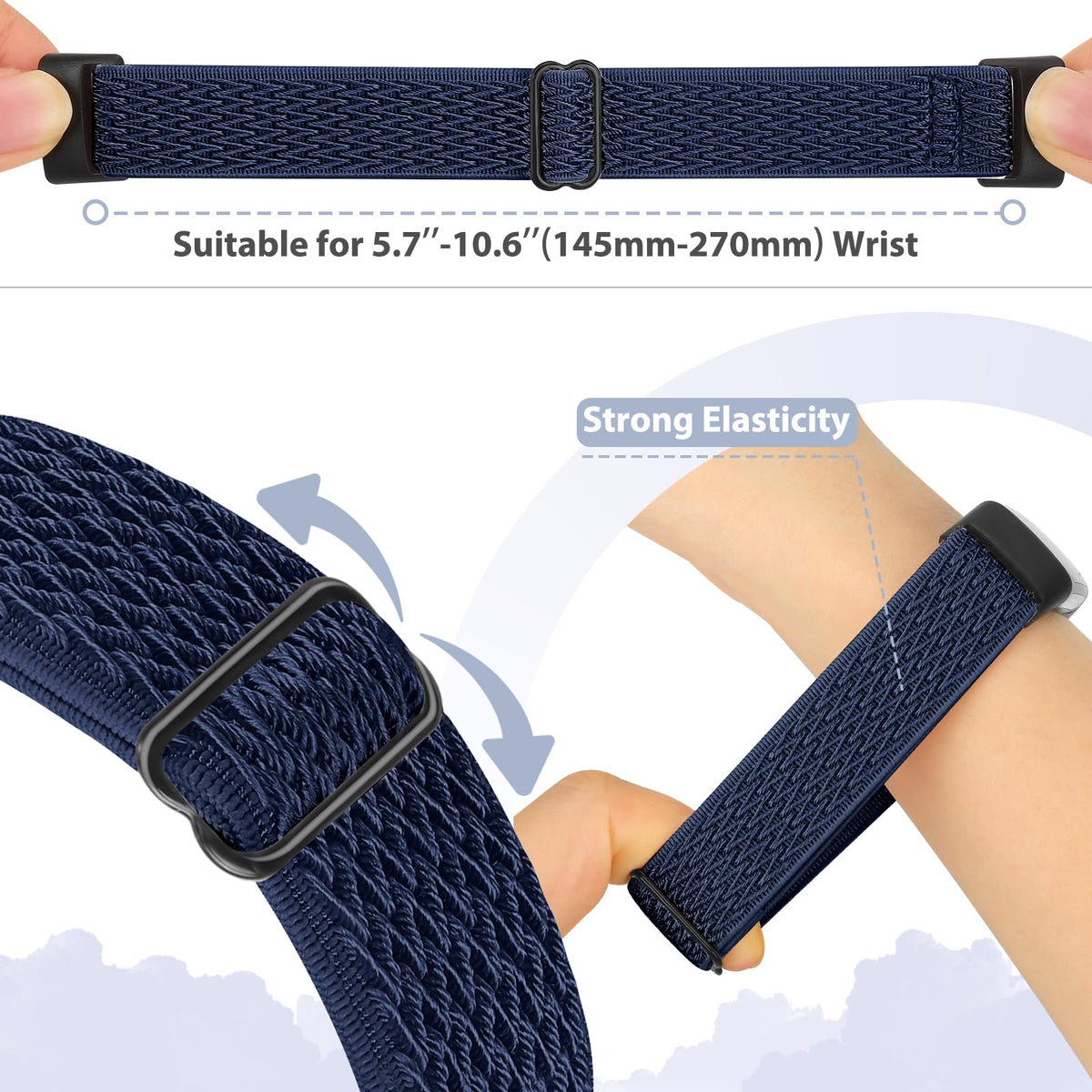 Bcuckood soft, skin-friendly nylon band shown on a smartwatch.