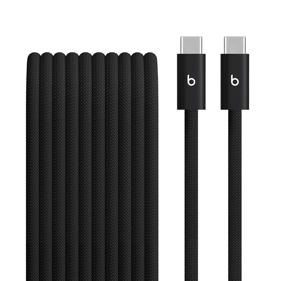 Beats 240W USB-C to USB-C braided cable in use for fast charging and syncing.