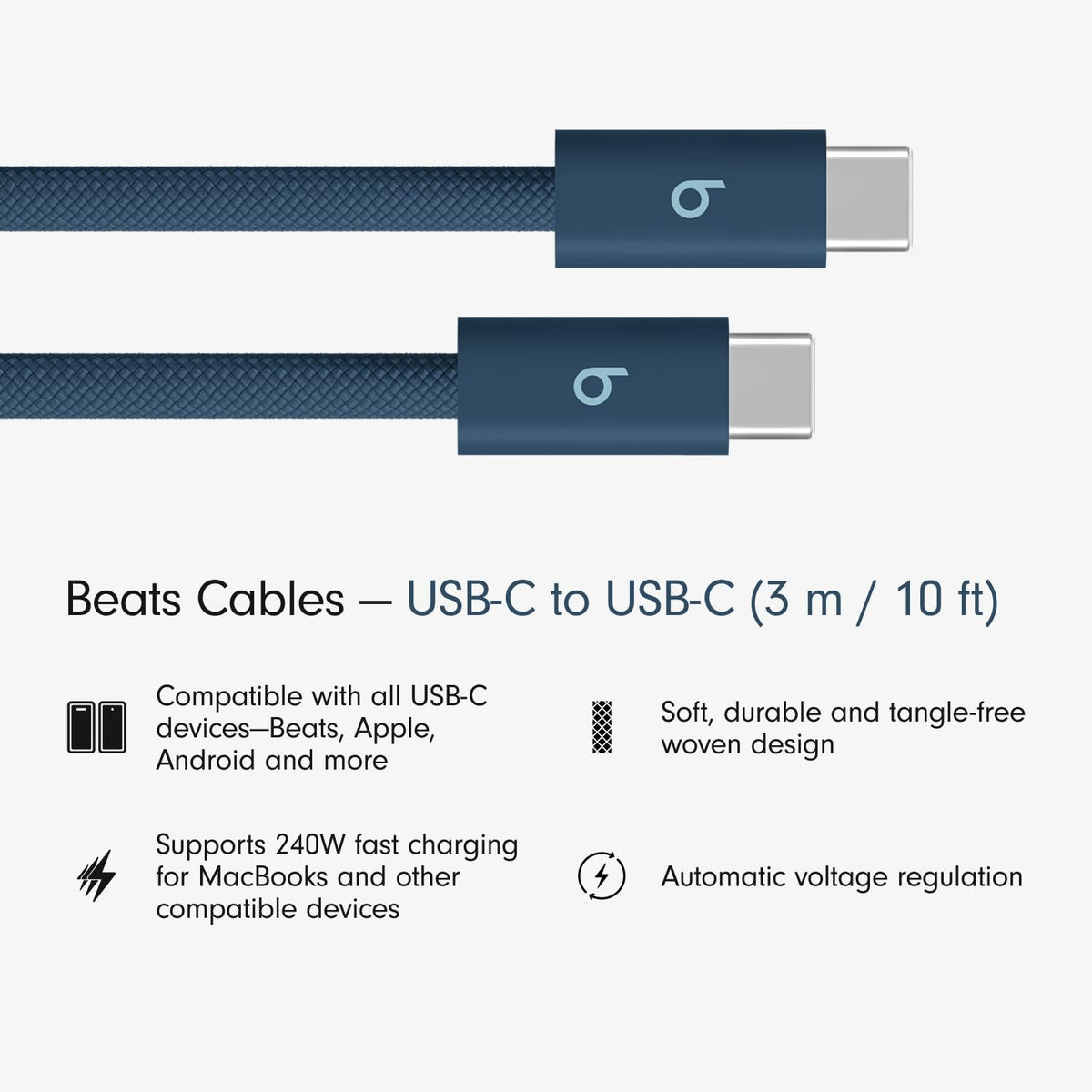 Beats braided cable highlighting tangle-free design for easier daily charging