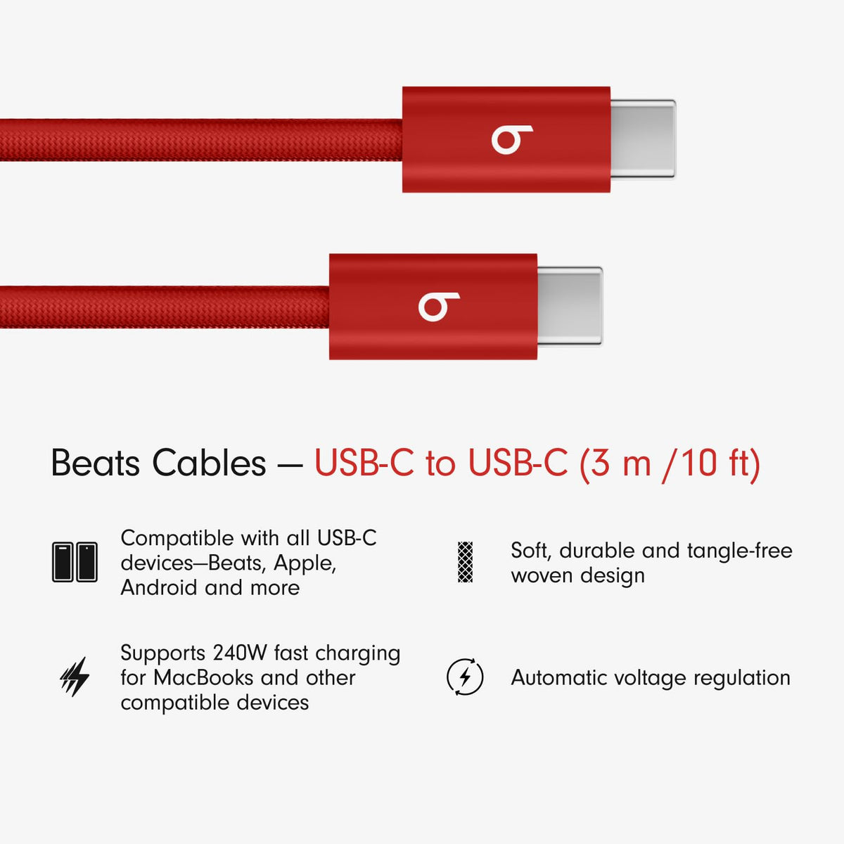 Braided texture close-up of Beats cable highlighting tangle-free strength