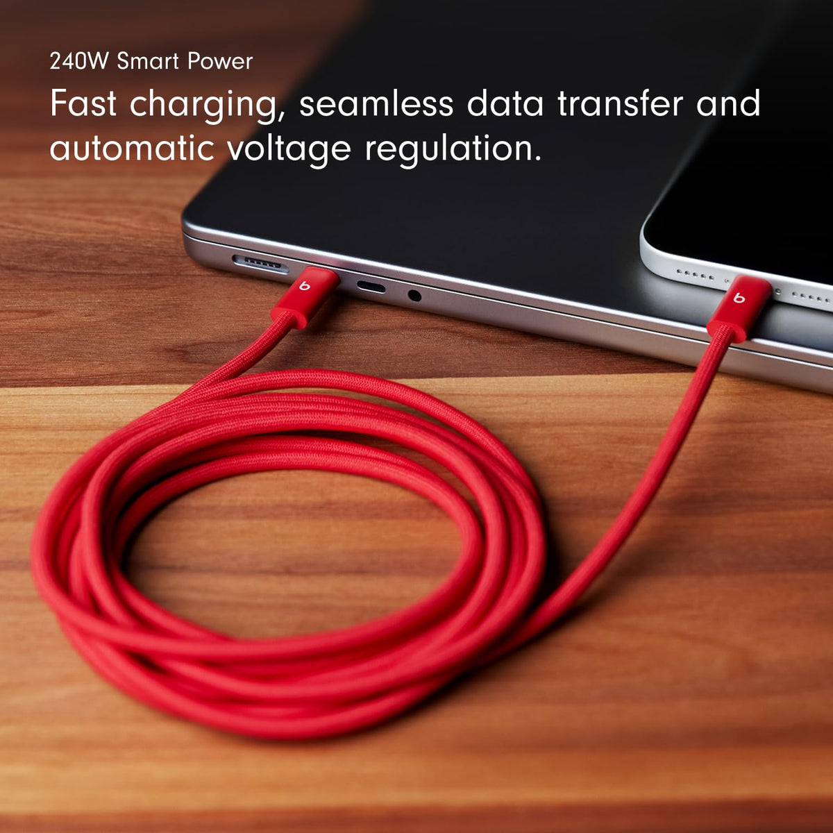 Close-up of Beats USB-C connector ends showing secure fit and fast charging