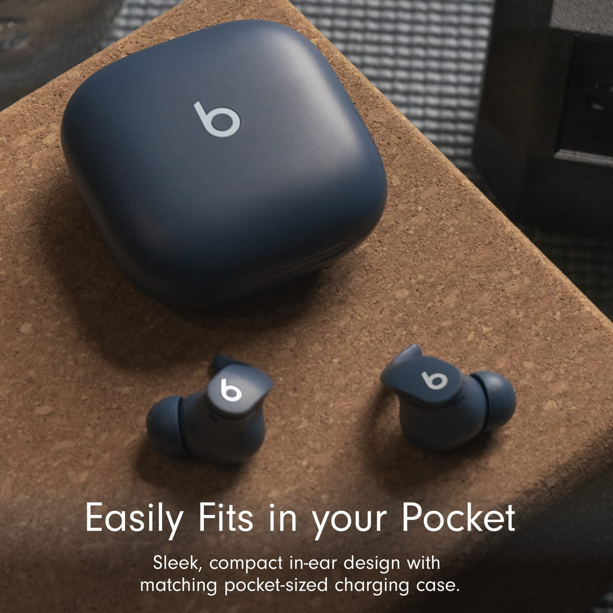 Beats Fit Pro renewed tidal blue in-ear wearing view