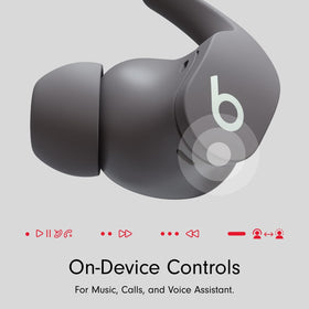 Beats Fit Pro Sage Gray case and buds showcasing Apple H1 chip capabilities