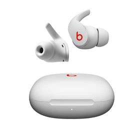 Beats Fit Pro white earbuds in case for on-the-go charging.