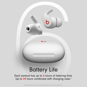 Beats Fit Pro white earbuds pairing with phone for quick setup.