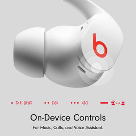 Beats Fit Pro white spatial audio demo suggests immersive listening.