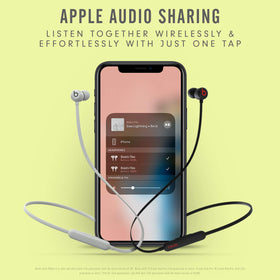 Beats Flex on-device controls and microphone close-up for hands-free calls