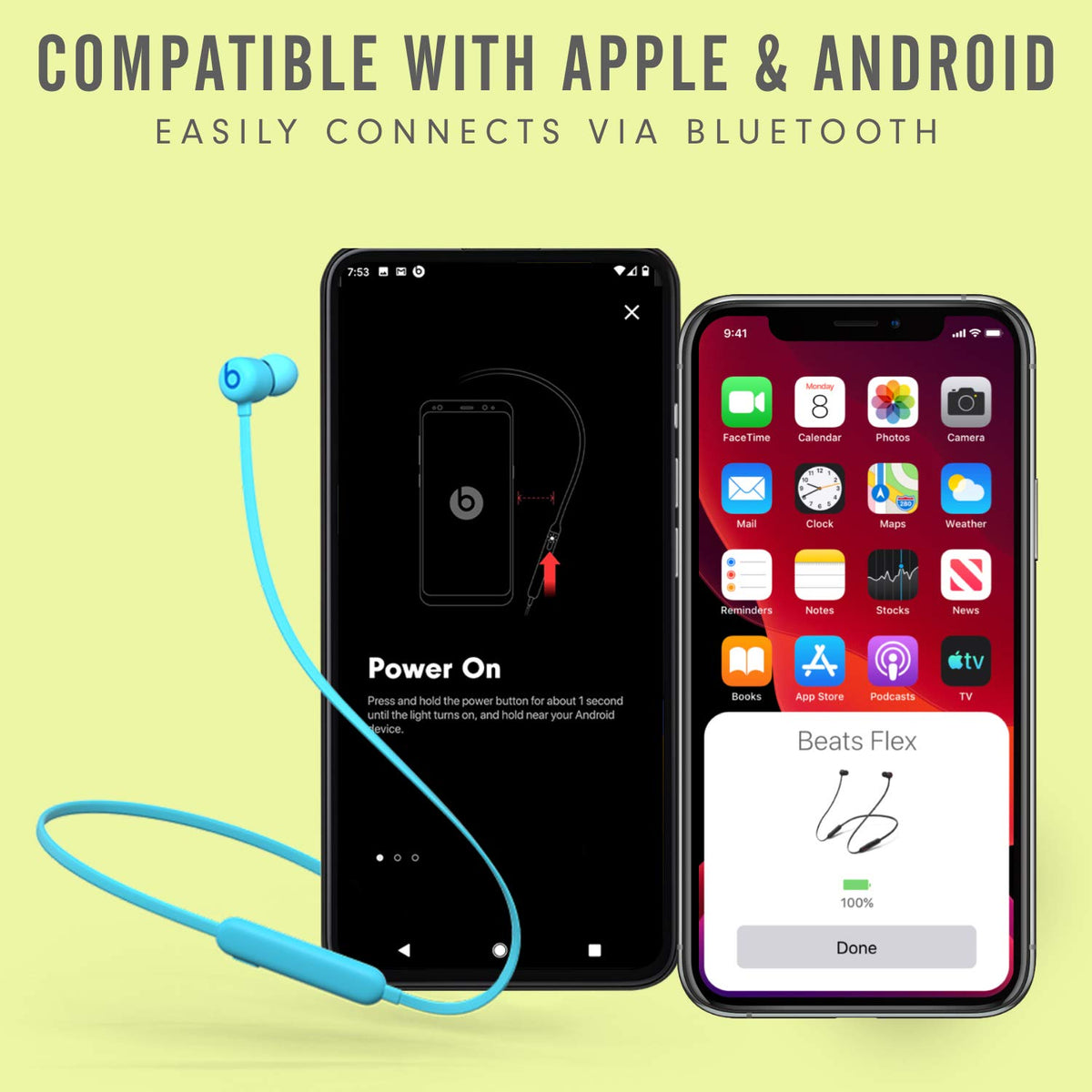 Beats Flex magnetic earbuds clipped together to auto-pause music