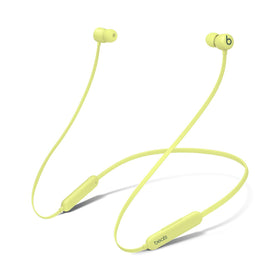 Beats Flex front packaging in yuzu yellow showing included contents and benefits