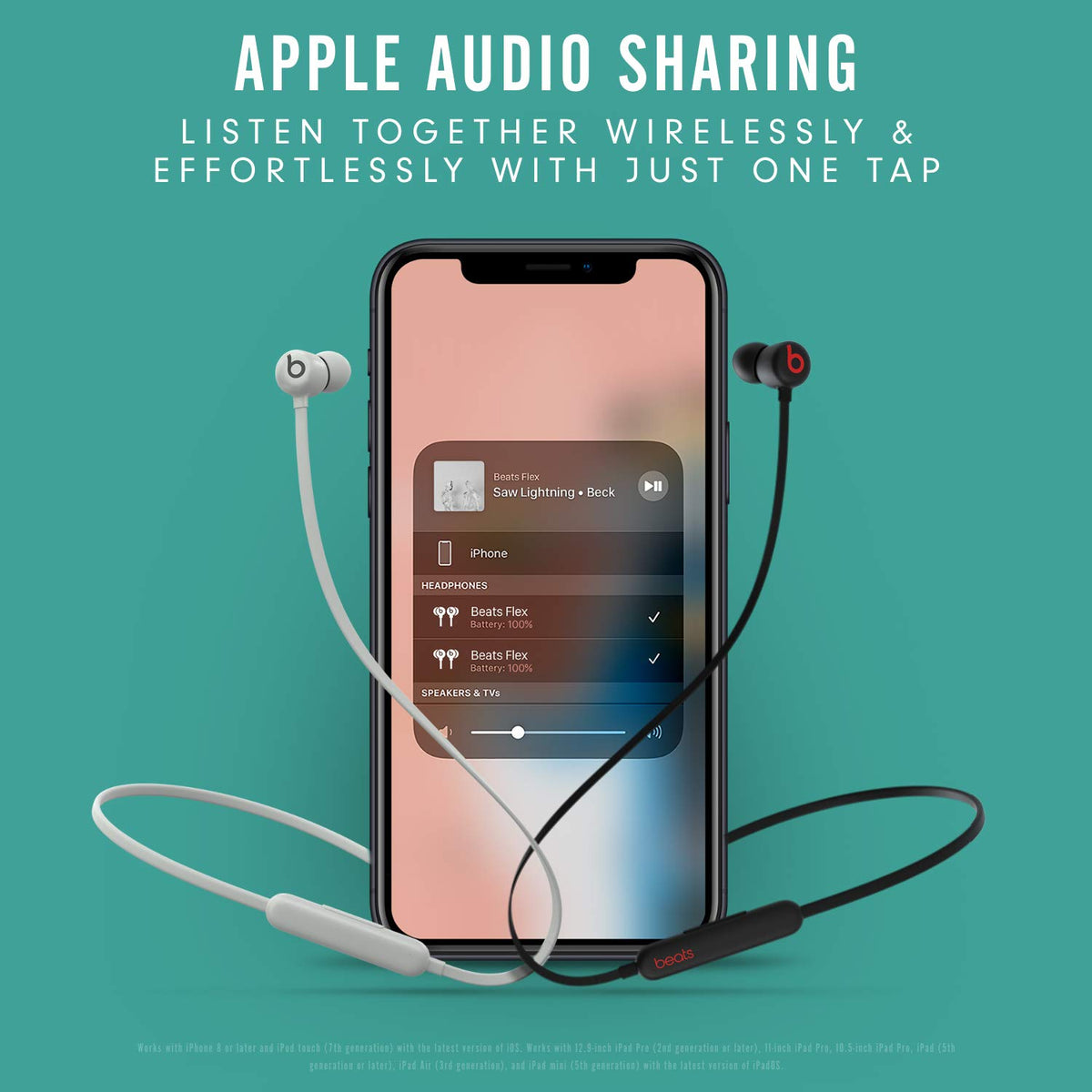 Beats Flex lifestyle shot during commute highlighting all-day listening