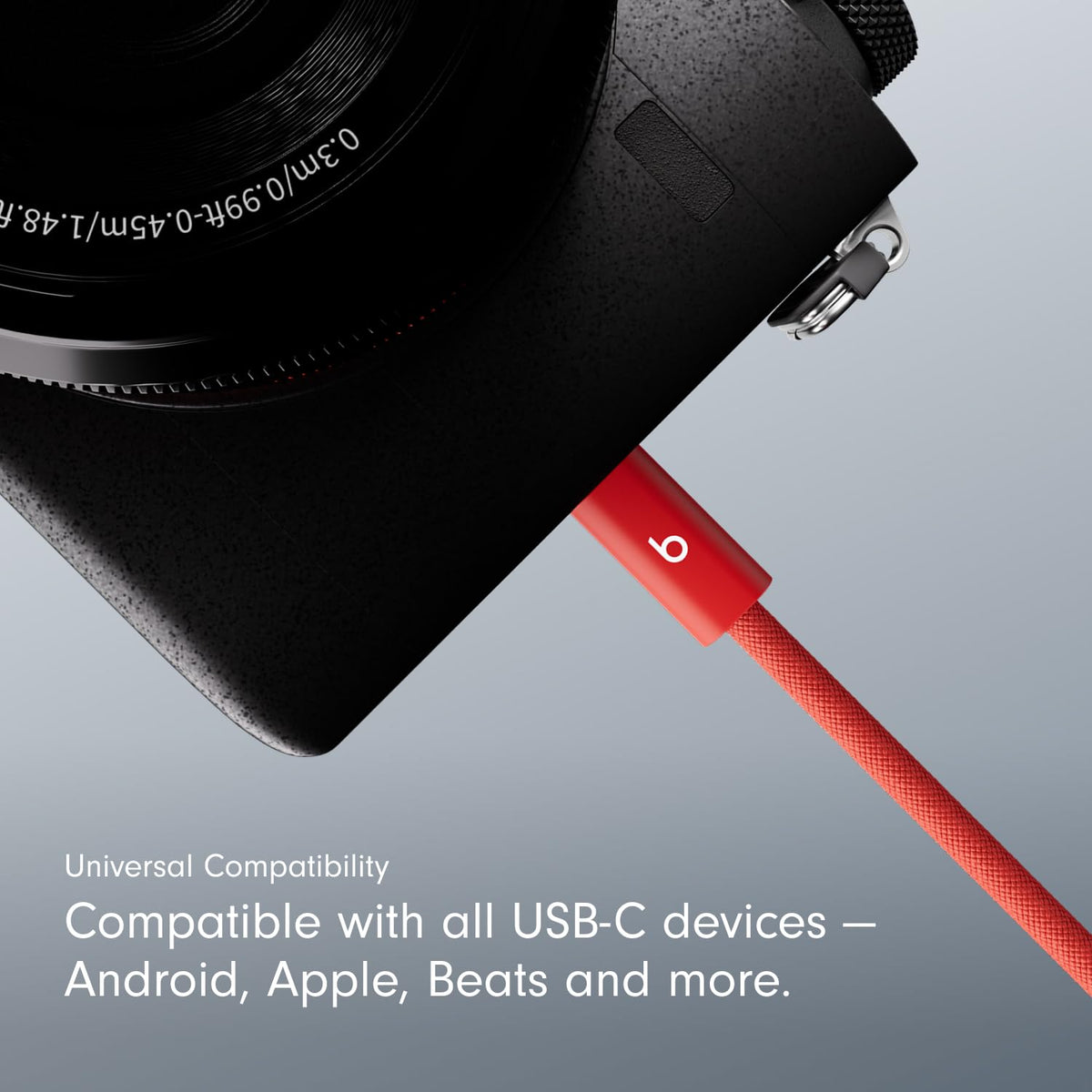 Beats cable in use across a couch showing flexible 3m reach and convenience