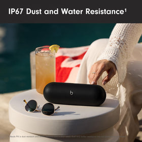 Beats Pill with IP67 rating emphasizes dust and water resistance for outdoor use.