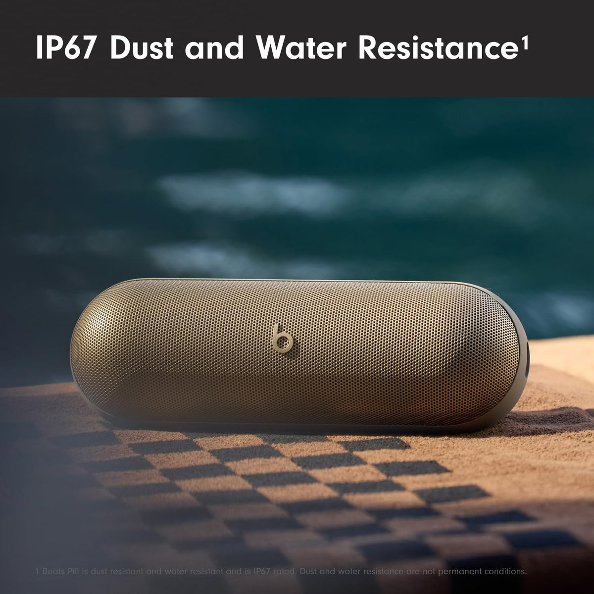Beats Pill IP67 rating provides dust and water resistance for outdoors