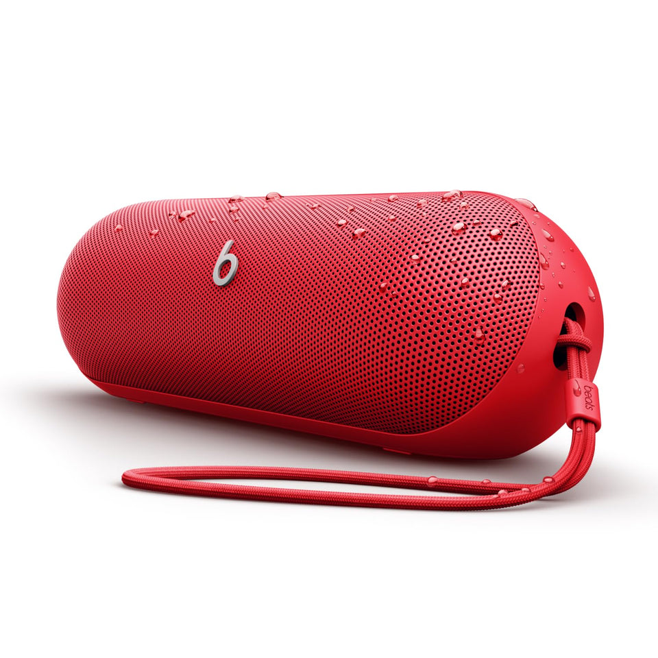 Beats Pill portable speaker in red, front view, bold sound presence.