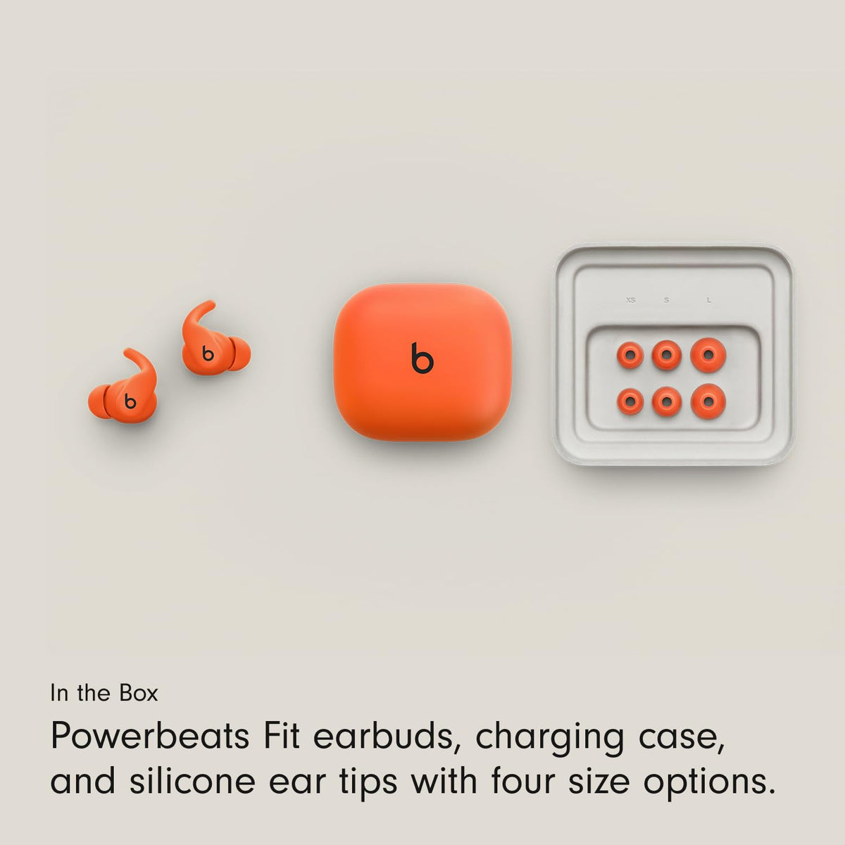 Beats Powerbeats Fit controls panel shows quick access to music and calls.