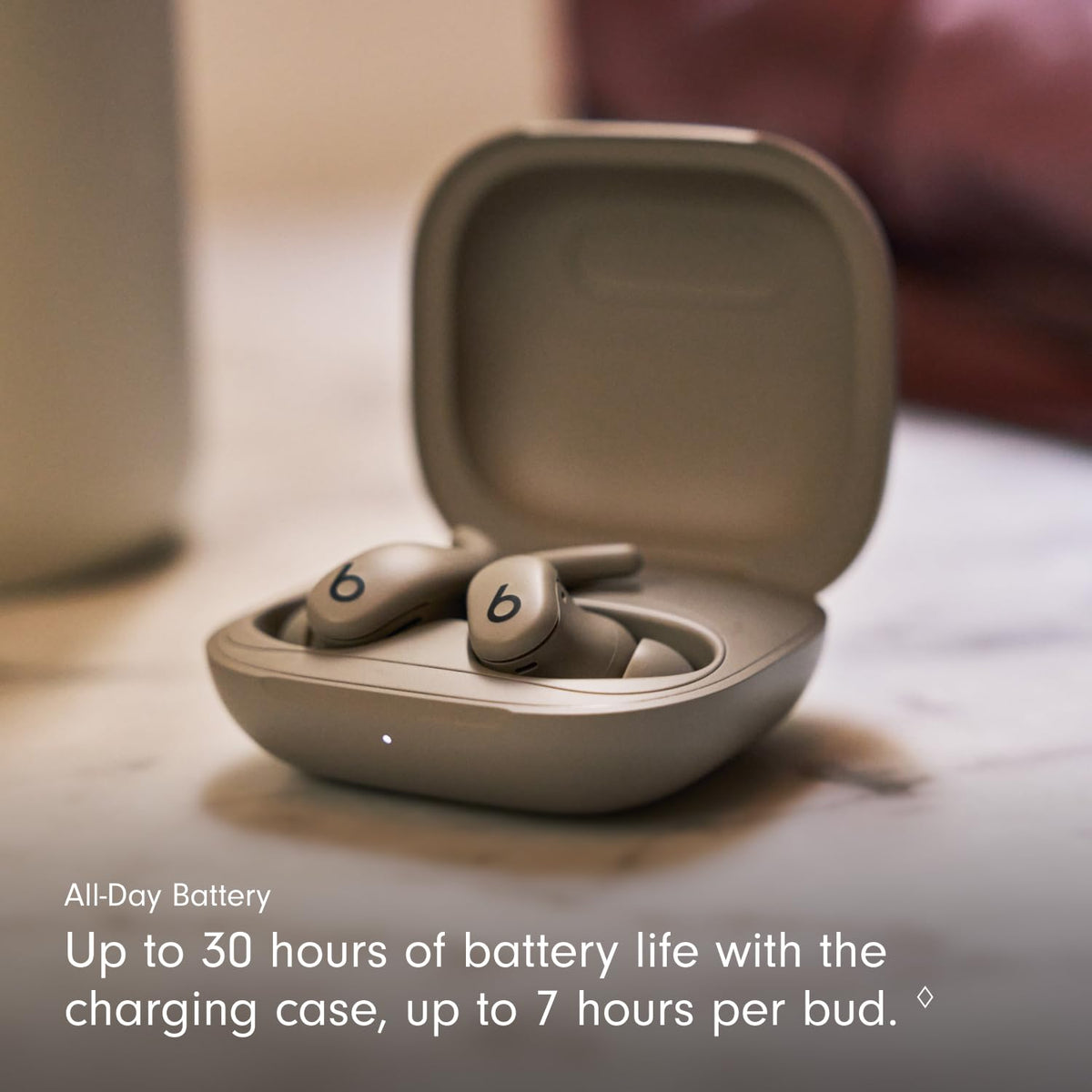 Beats Powerbeats Fit IPX4 rating withstands sweat and rain during workouts.
