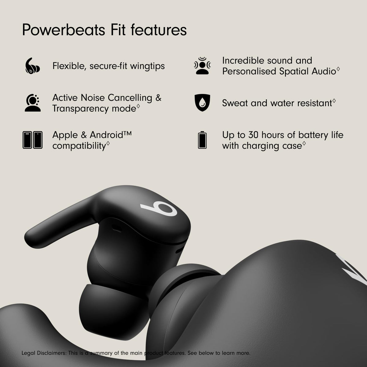 Beats Powerbeats Fit jet-black charging case, compact and travel-ready.