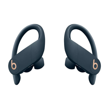 Beats Powerbeats Pro navy earbuds offer a secure, comfortable fit for workouts.