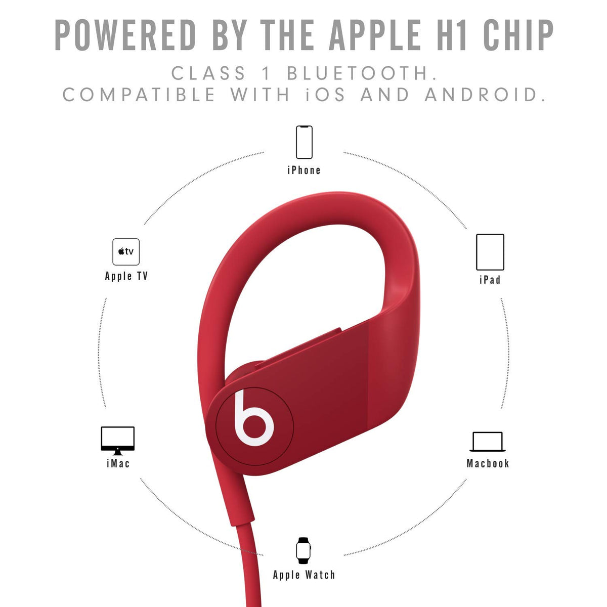 Beats Powerbeats red water-sweat resistant build detail ideal for gym runs.