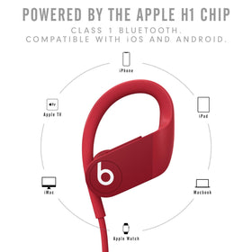 Beats Powerbeats red water-sweat resistant build detail ideal for gym runs.