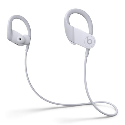 Beats Powerbeats white front view for high-performance wireless listening on the go.