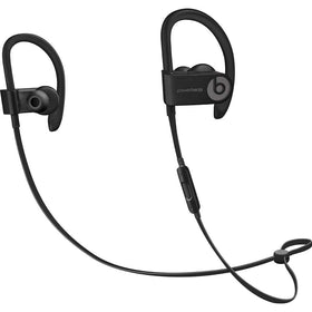 Beats Powerbeats3 front view showing earbuds and inline remote for workout control