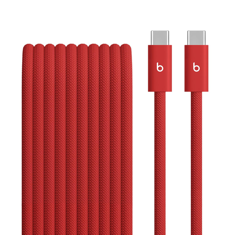 Beats rapid red cable front view showing braided design and durability benefit